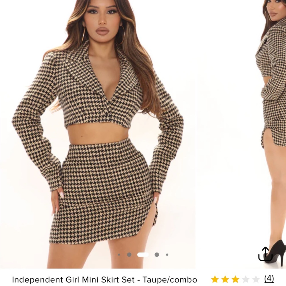 Fashion Nova Black and Cream Houndstooth Blazer & Skirt Set